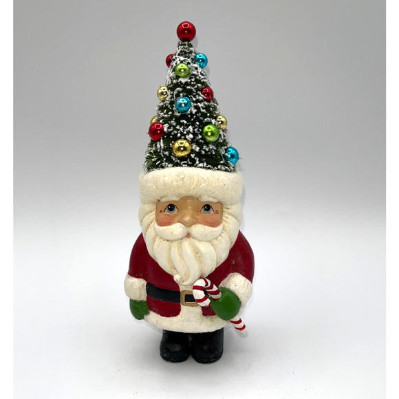 Retro Christmas Santa Holding Candy Cane Bottle Brush Tree Head Ho Ho Ho Holiday - Picture 3 of 16